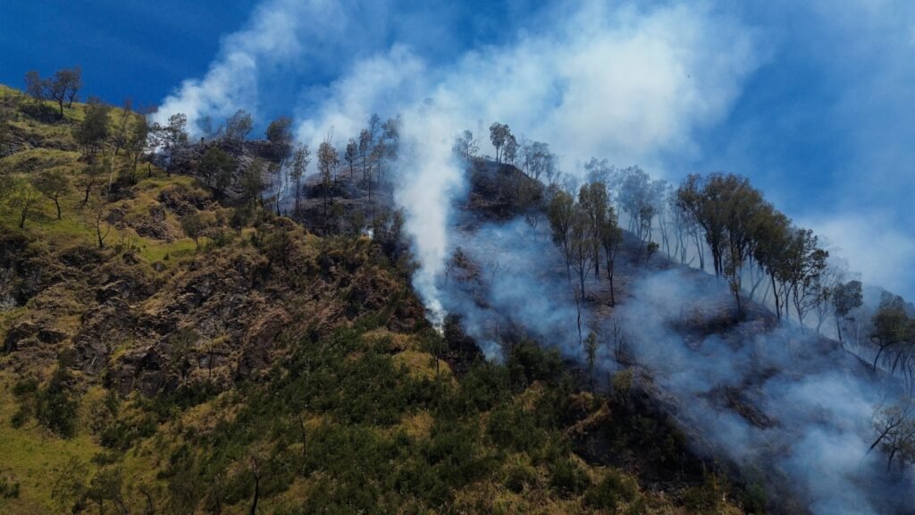 Incêndio florestal força fechamento do Parque Nacional do Monte Bromo na Indonésia