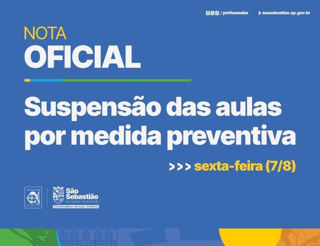 Prefeitura de São Sebastião cancela aulas da rede municipal nesta sexta devido a ventos fortes