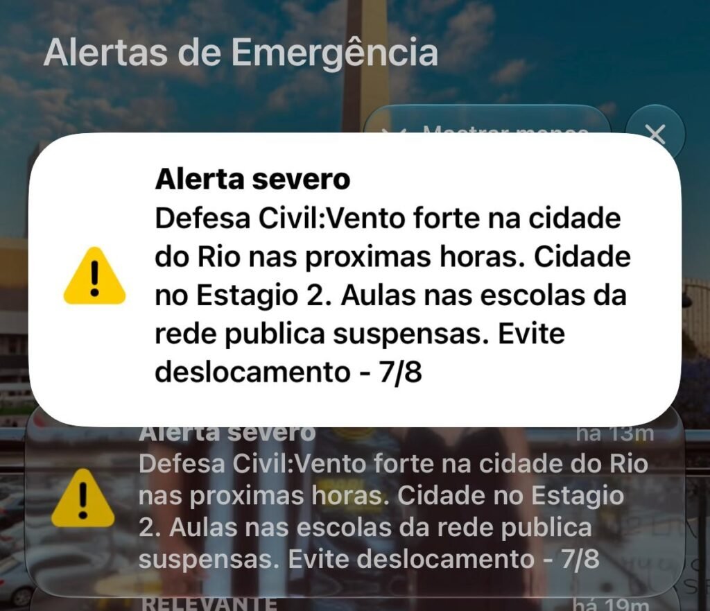 Rio de Janeiro suspende aulas e entra em estágio 2 devido a previsão de ventos fortes