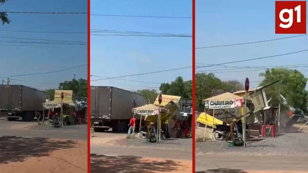Caminhão arrasta fiação e destrói bancas comerciais no bairro morada da serra em cuiabá