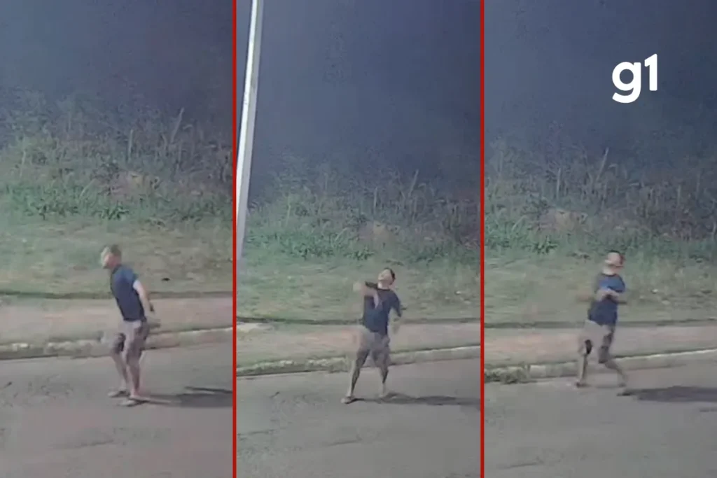 Homem acaba detido pela polícia ao arremessar pedras contra câmera de monitoramento em Cuiabá