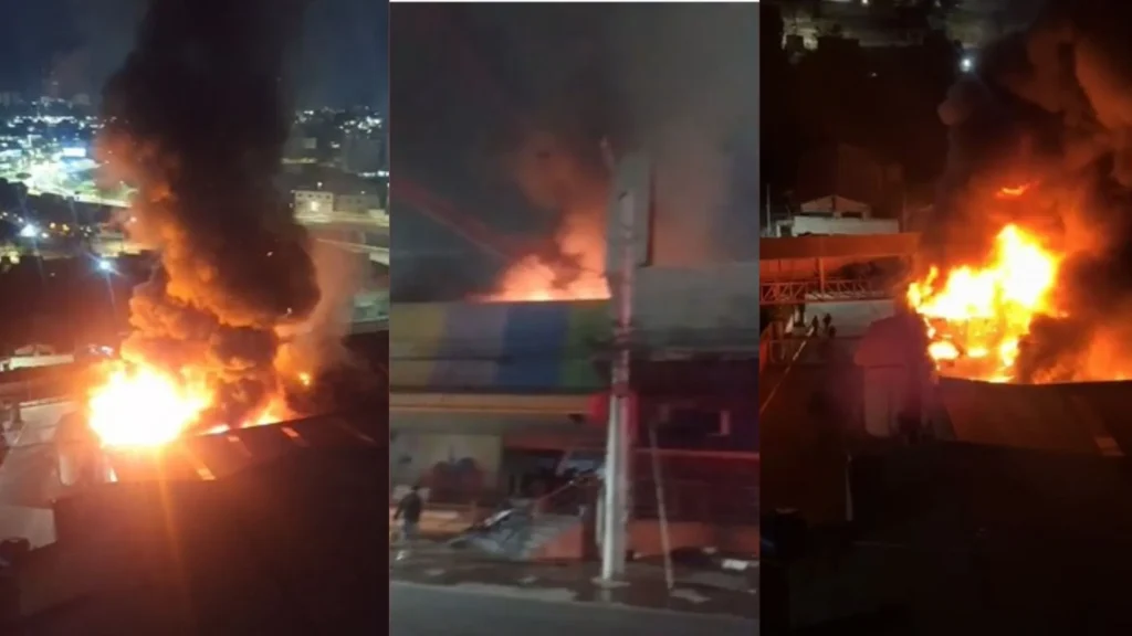 Incêndio de grandes proporções consome duas lojas durante a madrugada em Cuiabá