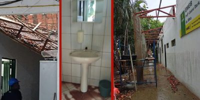 Reforma inacabada deixa escola municipal alagada após chuvas em Cuiabá